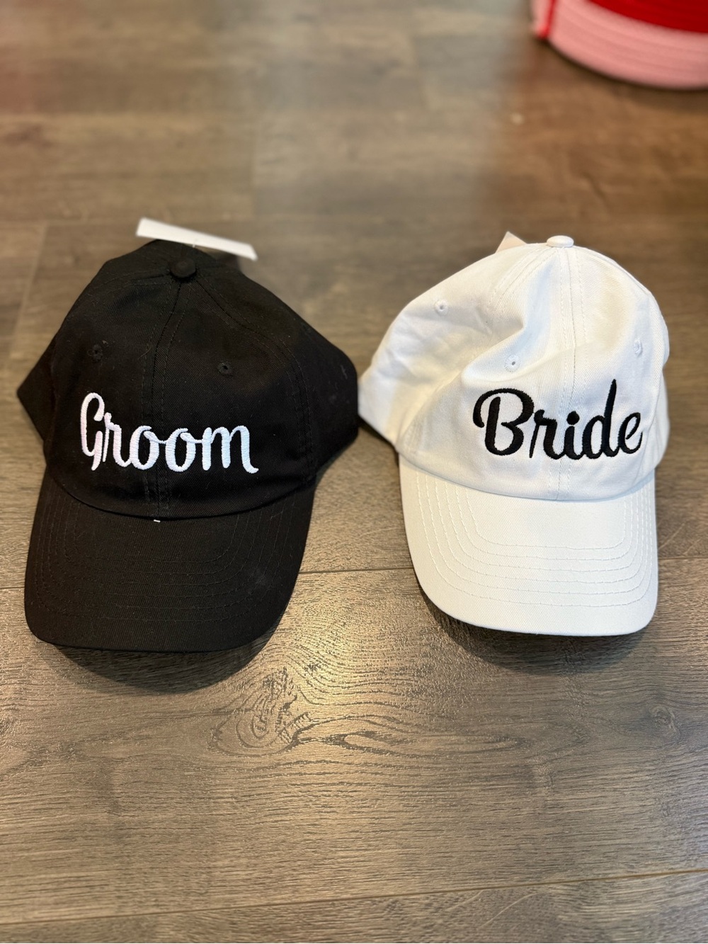 Bride and Groom Embroidered Cotton Baseball Caps - White & Black